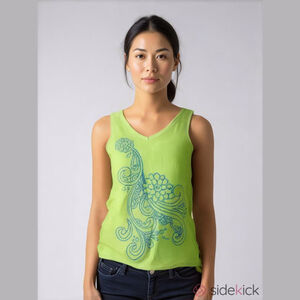 Lime green tank top from Hawaii with blue floral paisley design Maui size medium